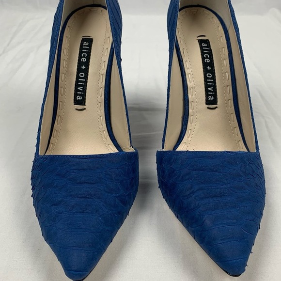 Alice Olivia Size 6 Blue Pointed Toe Suede Leather Pumps Dina Whipstitch Brazil - Picture 2 of 16